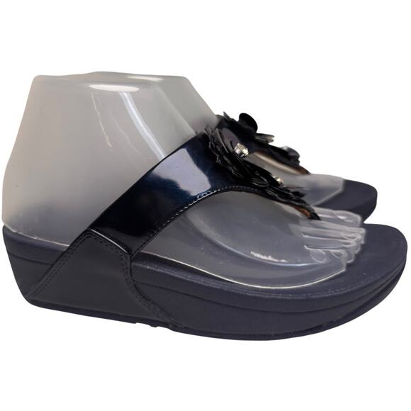 FitFlop Lulu Wildflower Navy Sequin Thong Sandals Shoes Women US Sz 6 Comfort EC - Picture 13 of 16